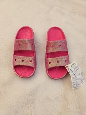New Crocs Classic Iridescent Pink Glitter Sandal Size 7